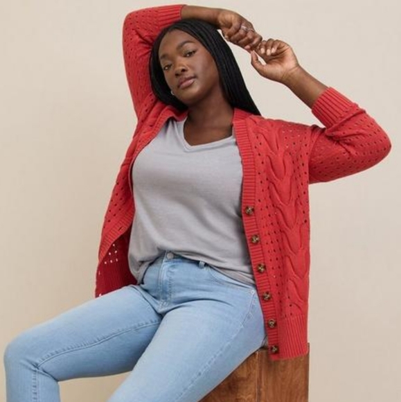 Torrid Cable Boyfriend Cardigan Sweater Baked Apple Sz 00 - Picture 5 of 13